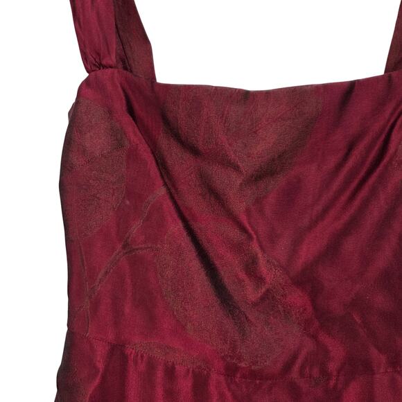 VINTAGE KAY UNGER NEW YORK SZ 6 SILK MAROON LEAF PRINT KNEE LENGTH DRESS - Picture 5 of 5